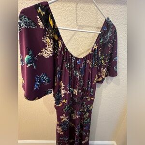 Pinup Couture Plum One-Shoulder Butterfly Floral Dress